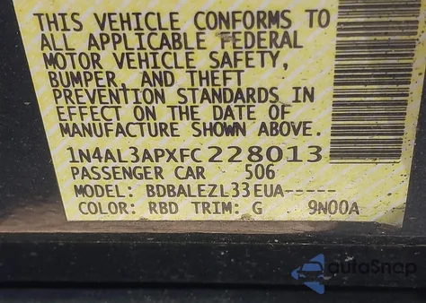 2015 Nissan Altima 2.5 from USA, damaged, VIN 1N4AL3APXFC228013